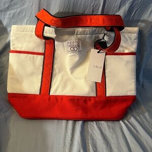 Red and White Calia Anniversary Tote Canvas Bag